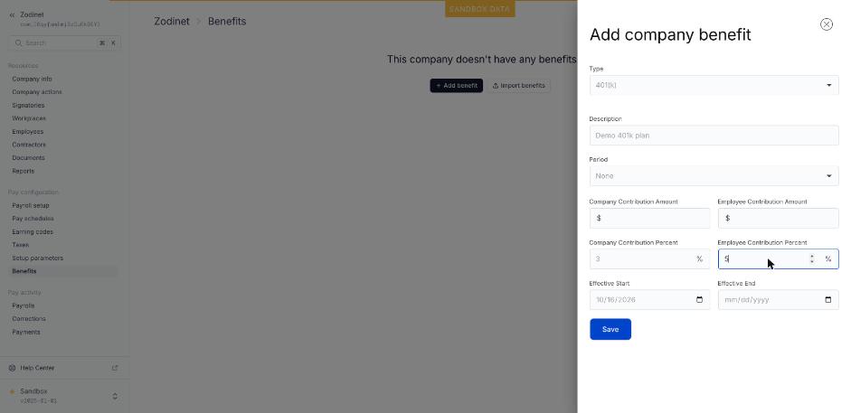 Form Add company benefit