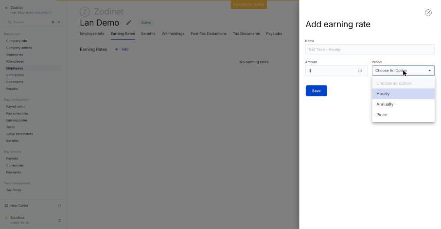 Add earning rate: chọn Period