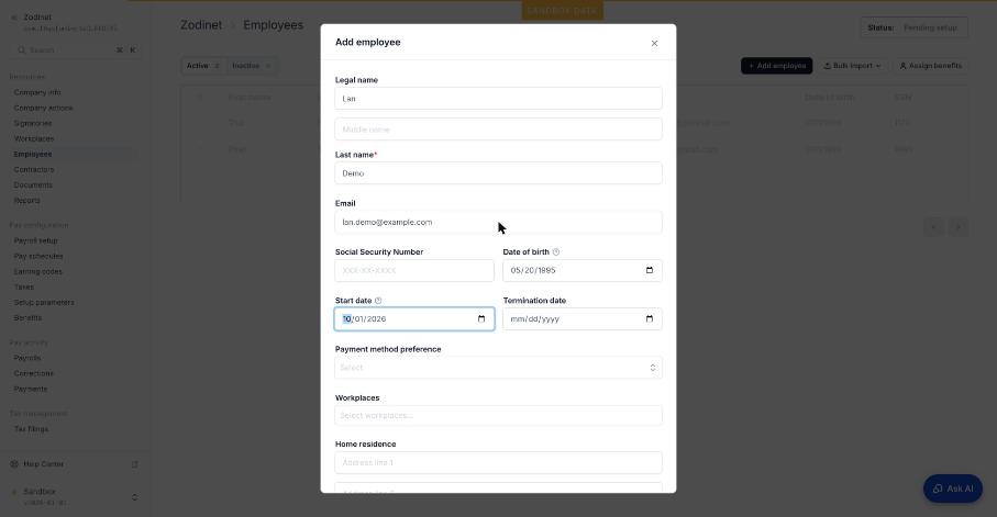 Form Add employee
