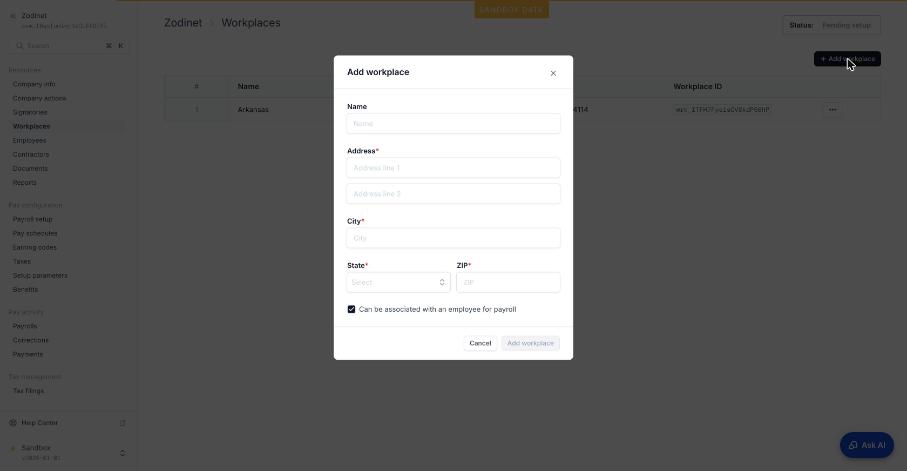 Form Add workplace