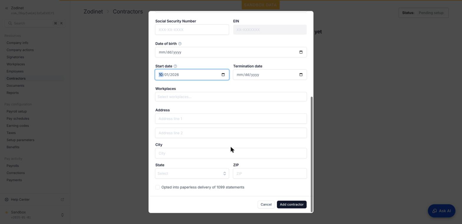 Form Add contractor (Individual)