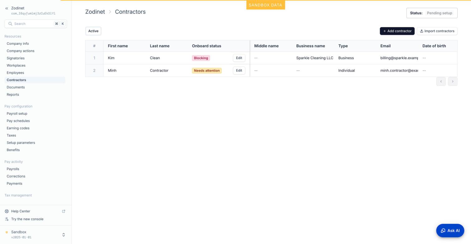 Contractor Business (Blocking) và Individual (Needs attention)