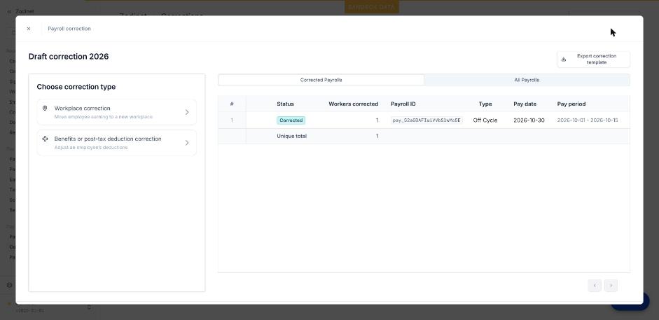 Payroll được đánh dấu Corrected