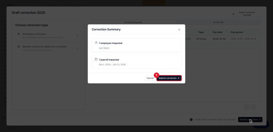 Correction Summary — ① Submit correction