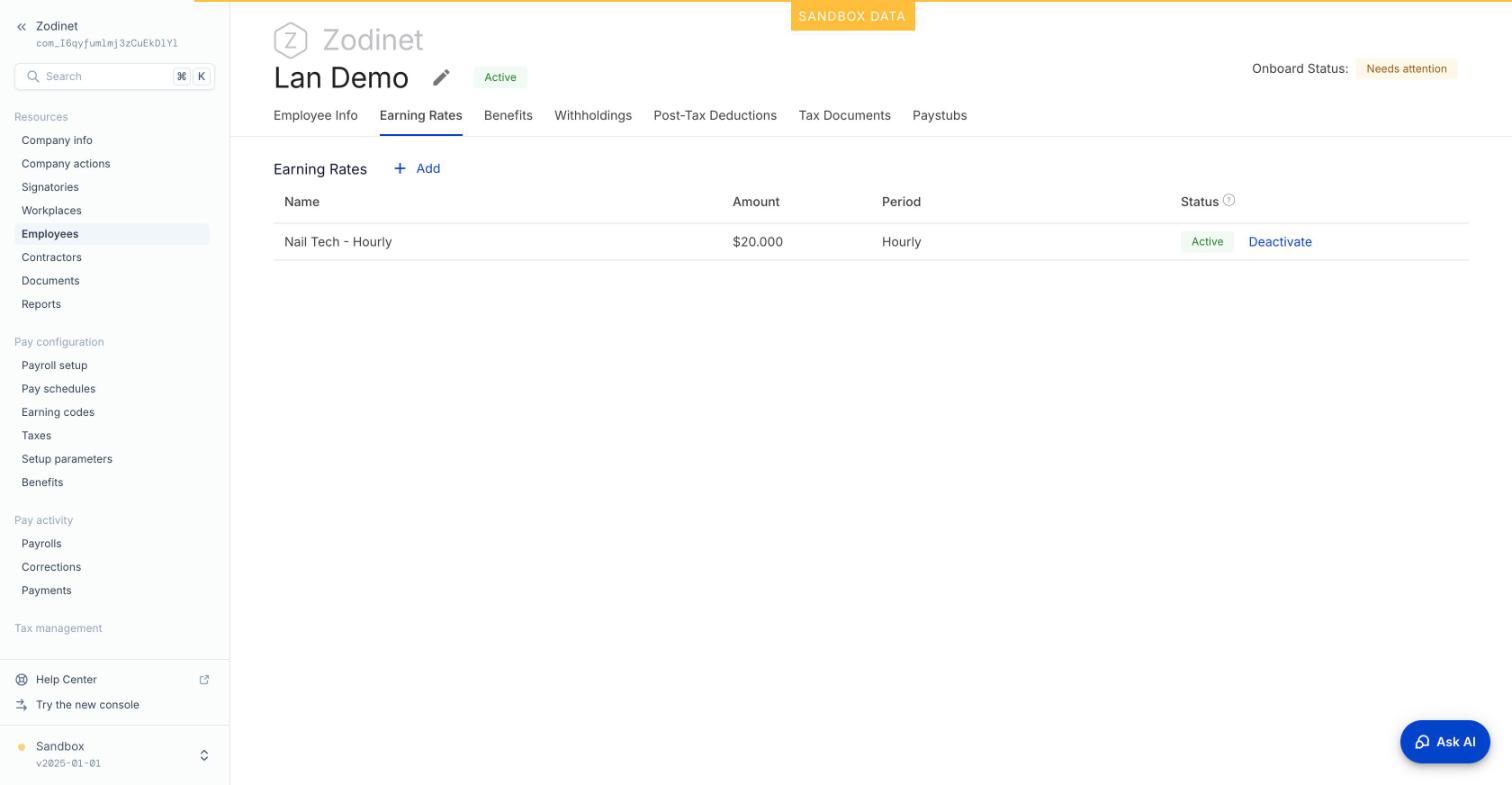 Tab Earning Rates: Nail Tech – Hourly $20