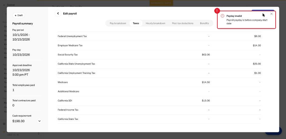 Lỗi Payday invalid — ① thông báo lỗi Payday invalid
