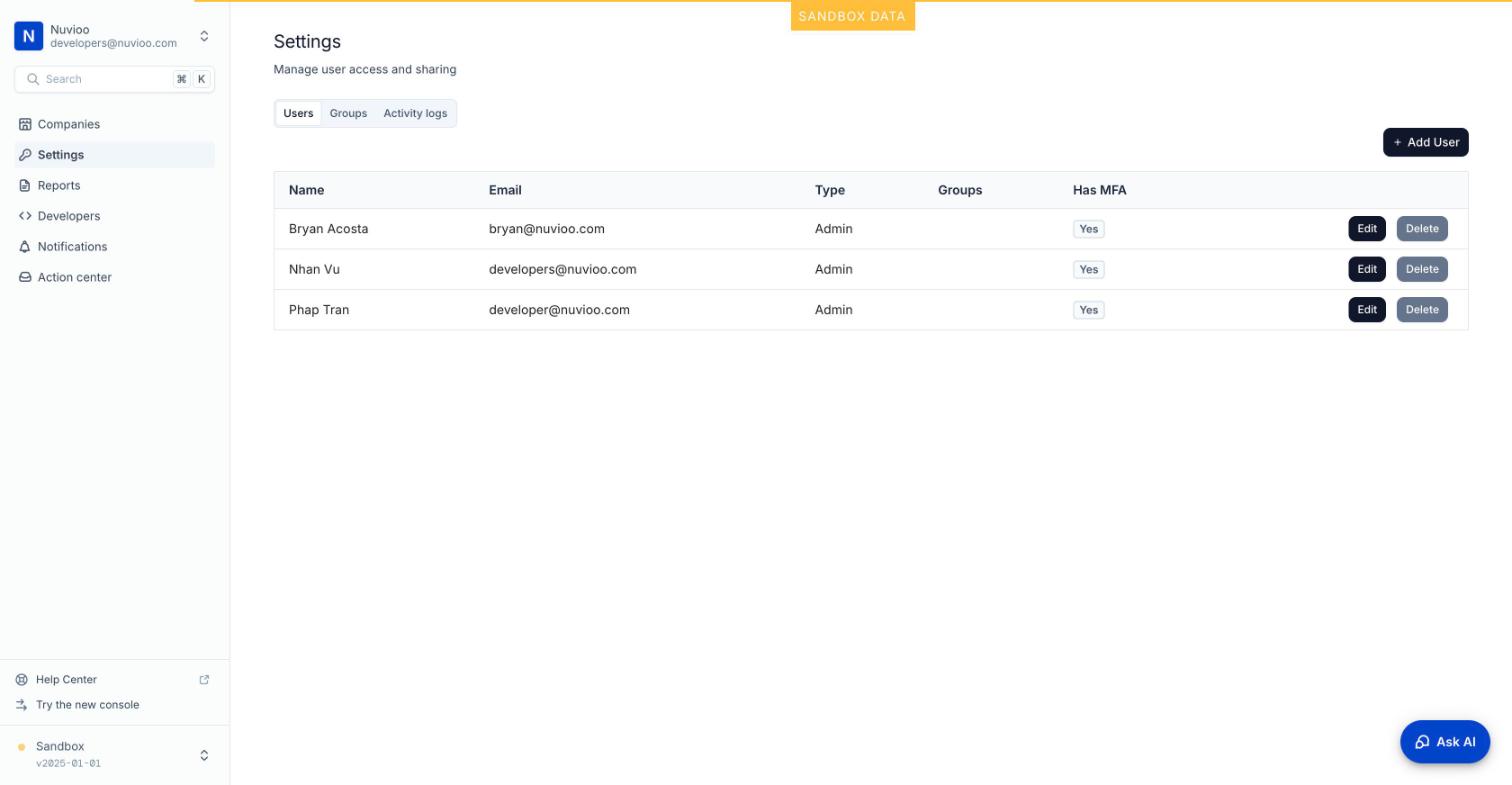 Settings → Users: 3 Admin đều bật MFA