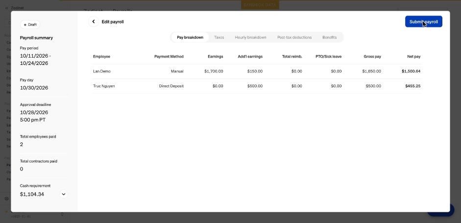 Pay breakdown