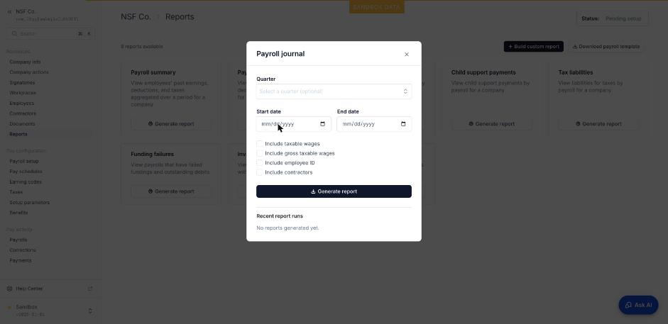 Tùy chọn Payroll journal